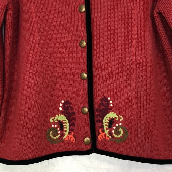 Croft Barrow Sweater Womens Red Woolen Embroidered Button Up Cardigan Size M - Picture 5 of 12